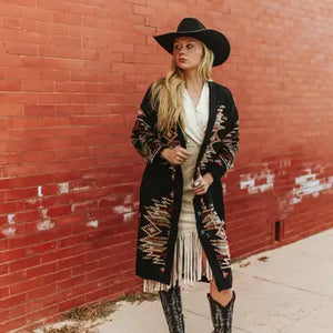 Black Aztec Knit Long Duster