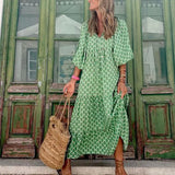 Round Neck Lantern Sleeve Printed Dress