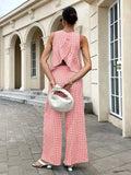 Plaid Patterned Top Straight Leg Trouser Set