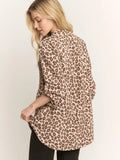 Button Sleeve Collar Animal Urban Rib Top