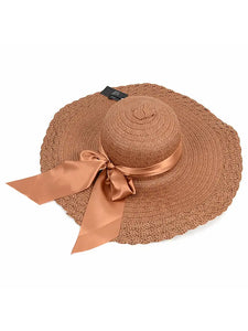 Women's 5" Brim Leopard Bow Floppy Hat-LIGHT BROWN