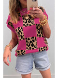 Leopard Checkerboard Short Sleeve Sweater