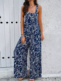 Abstract Print Wide Leg Overall Jumpsuit