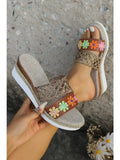 Western / Floral Print Braided Details Wedge Slippers