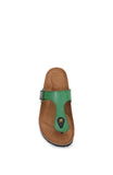 Women Soft Cork Pu Leather T Strap Flip Flops Slippers-GREEN