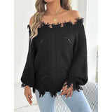 Fall Lantern Sleeves Off-Shoulder Hollow-Out Sweater