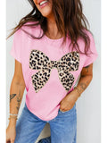 Leopard Bow Embroidered Cotton T Shirt