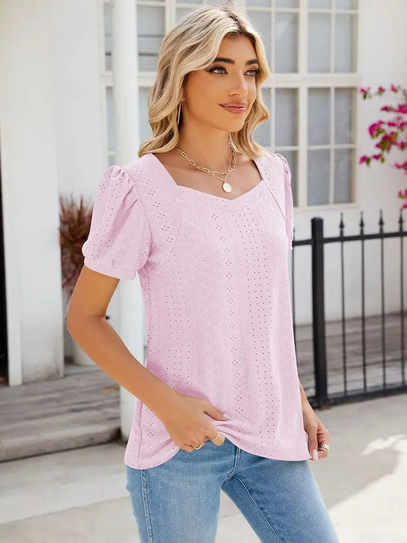 Square Collar Splicing Short Sleeved