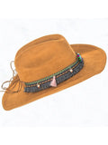 Turquoise Stone Thread Belt, Big Brim Suede Cowboy Fedora