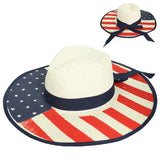 Floppy Oversized Wide Brim American Flag Print Straw Sun Hat