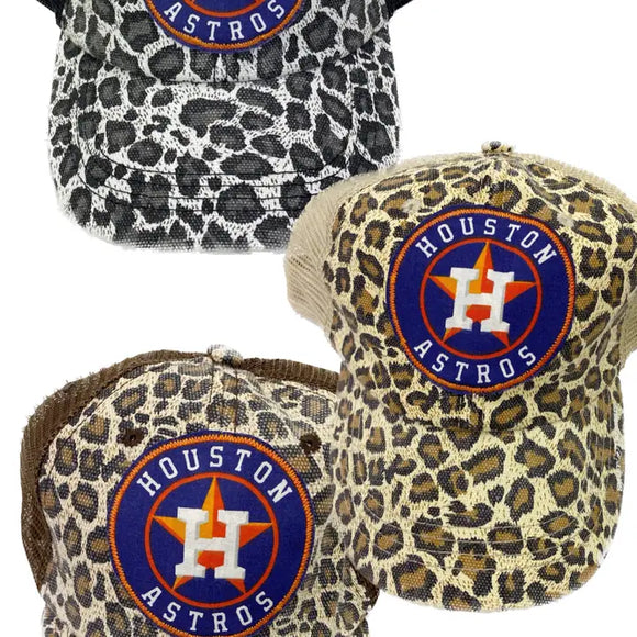 Houston Baseball Leopard Ponytail Trucker Hat
