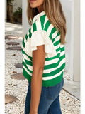 Ldc Stripe Collar V Neck Ruffled Short Sleeve Blouse