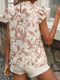 Floral Print Ruffle Short Sleeve Blous