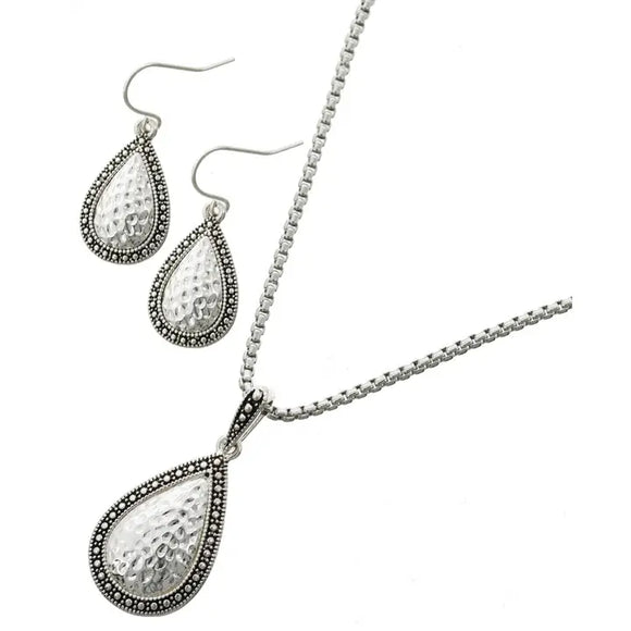 Hammered Teardrop Metal Necklace Set