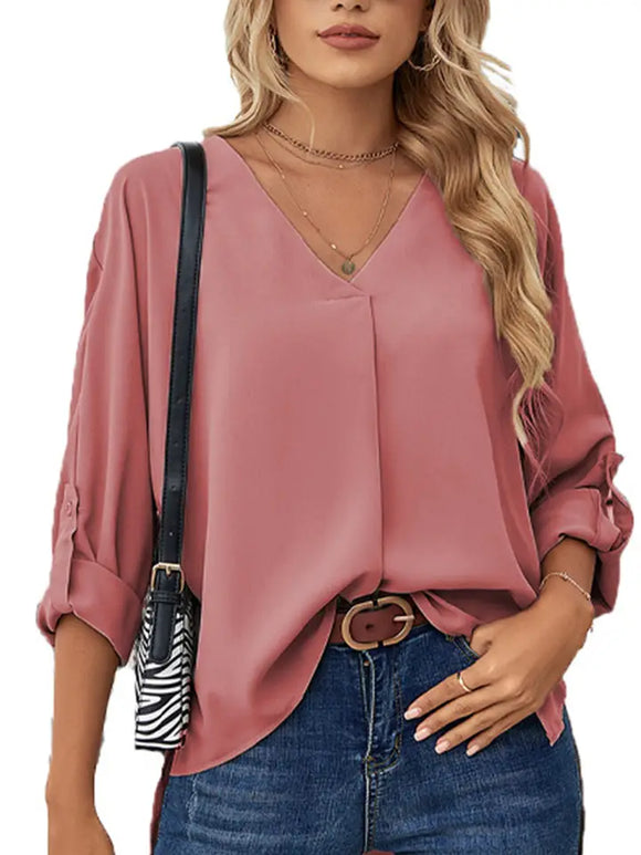 Fashion Women's V-Neck Long Sleeved Casual Tops