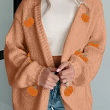 White Pumpkin Print Open Front Drop Shoulder Midi Cardigan