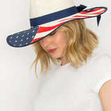 Floppy Oversized Wide Brim American Flag Print Straw Sun Hat
