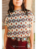 Plus Size Multi Aztec Printed Short Sleeve Dolman Top