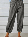 Plain Pockets Elastic Waist Buttom Hem Joggers