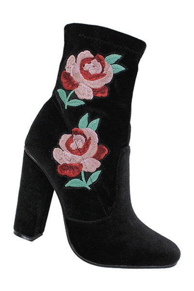 Yoki Womens Velvet Short Boot with Embroidery