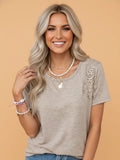 PRETTY BASH Solid Lace Embroidered Patch Short Sleeve Tee