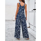 Abstract Print Wide Leg Overall Jumpsuit