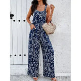 Abstract Print Wide Leg Overall Jumpsuit