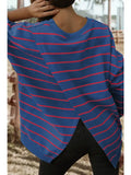 Stripe Overlap Detail Drop Shoulder Pullover Sweatshirt