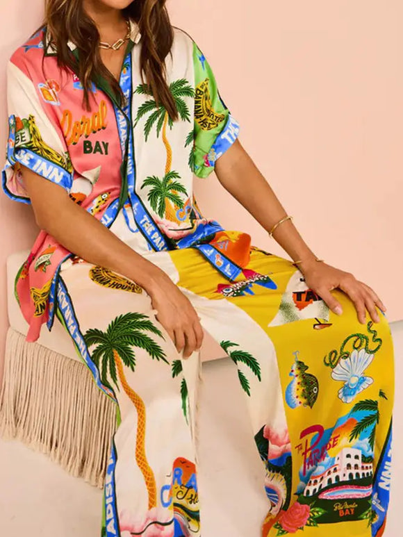 Summer Beach Vacation Printing 2pcs Pants Set