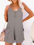 Sleeveless Button Waffle Summer Romper with Pockets