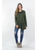 Plus Size Cowl Neck Side Button Asymmetric Tunic