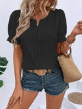 V-Neck Bubble Short Sleeve Jacquard Loose Top