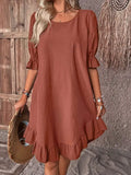 Flare Sleeves Ruffle Plain Mini Dress