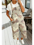 Camo Print Leopard Denim Overall Cropped Jumpsuit
