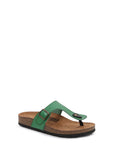 Women Soft Cork Pu Leather T Strap Flip Flops Slippers-GREEN