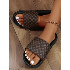 Checkered Print Pu leather thick sole slippers