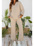 Stripe Plus Size Pullover Top and Drawstring Pant Set