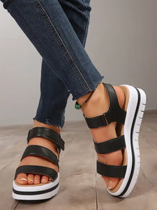 Hollow Out Buckle Pu Leather Platform Sandals