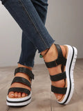 Hollow Out Buckle Pu Leather Platform Sandals