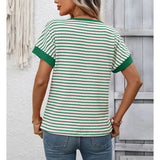 Solid Casual Round Neck Patchwork Short Sleeve Top