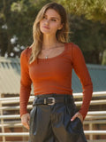 Plus Ribbed Square Neck Long Sleeve Basic Top