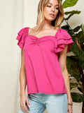 Women Sweetheart Neckline Double Ruffled Slv Top