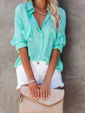 Candy Color Button Long Sleeves Blouse