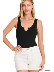 Microfiber Split Neck Thong Bodysuit
