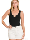 Microfiber Split Neck Thong Bodysuit