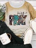 Khaki Just Pray Weatern Fashion Leopard Bleached Tee