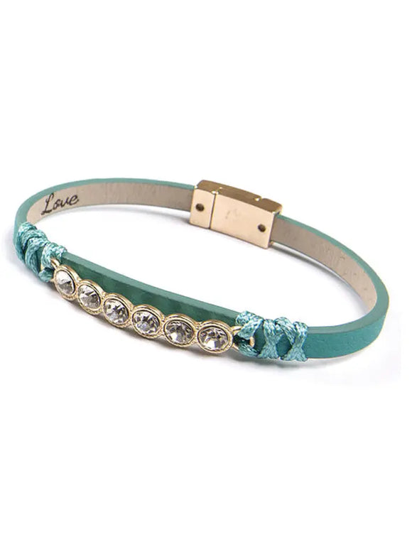 Monarch Leather Rhinestone Bar Br Teal Love