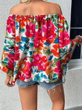 Floral Print Off Shoulder Wide Sleeve Blouse