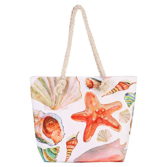 Starfish & Sea Shell Print Ladies Tote Handbag Beach