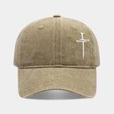 Washed Vintage Cotton Cross Embroidered Baseball Cap